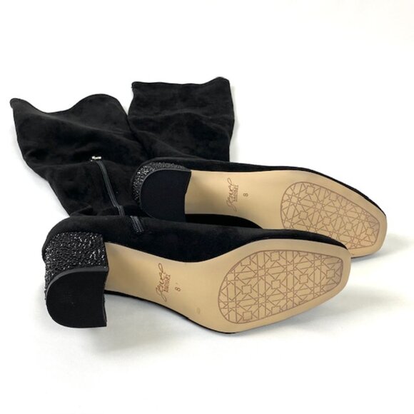 New Jewel Badgley Mischka Evalina Stretch Black Micro-Suede Evening Boot 8 - Picture 6 of 11